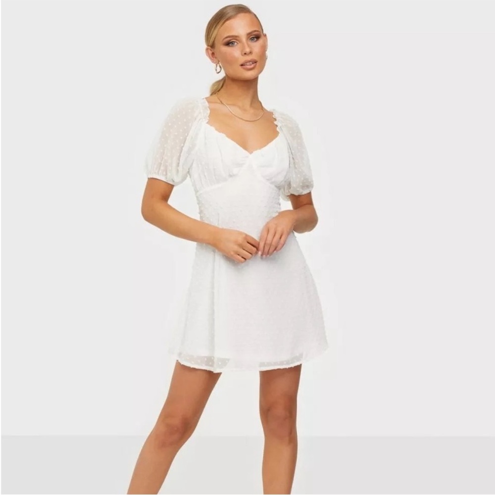 Missguided White Low Neck Swiss Dot Prairie Mini Dress 14